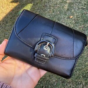 Coach Black SOHO Pleated Leather Trifold Wallet with Silver Buckle